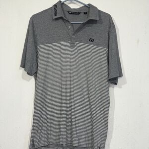 Travis Mathew Golf Polo Shirt Mens Sz Medium Gray Striped Performance